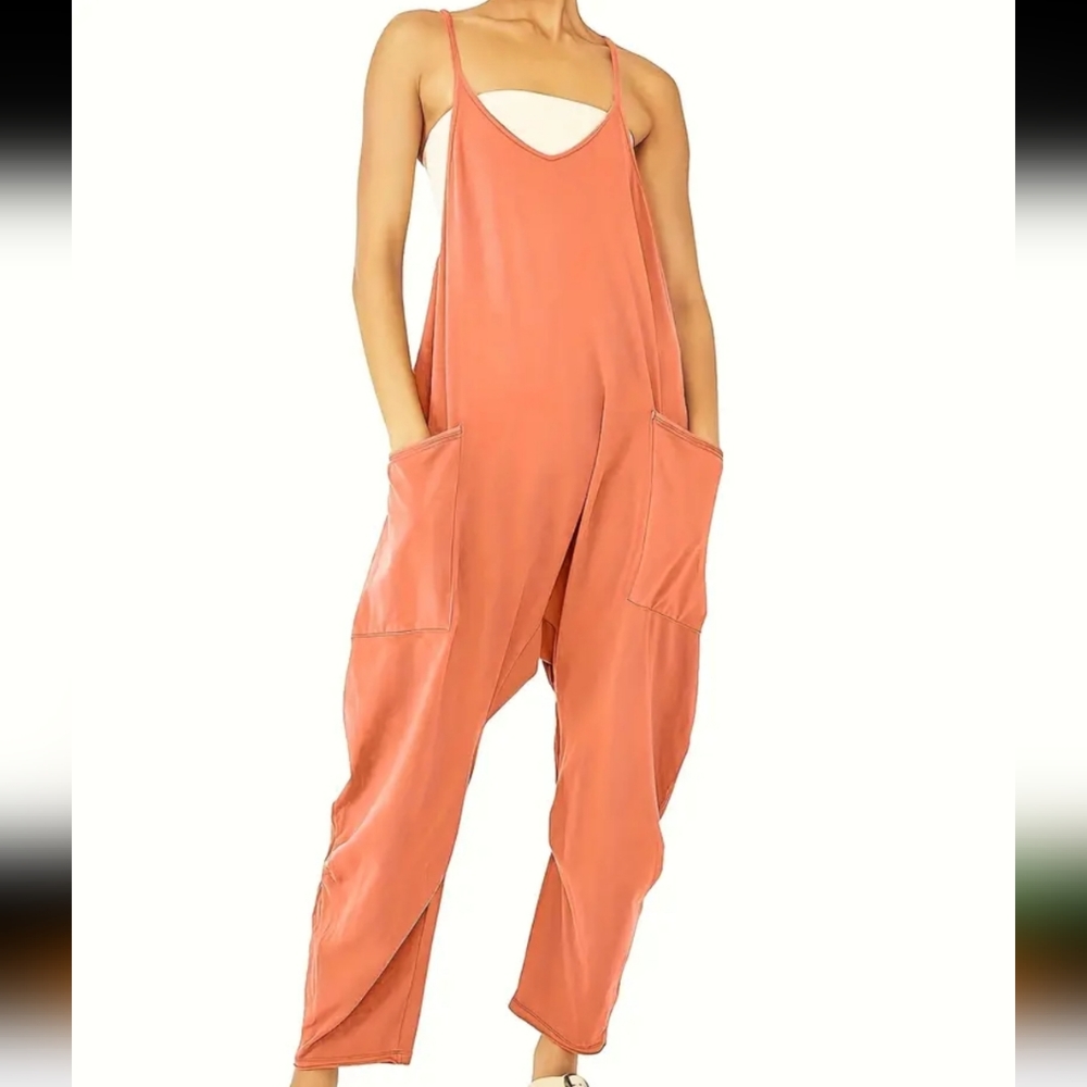 Casual v neck Jumpsuit sleeveless color orange size XL